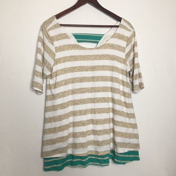 Anthropologie Puella Cream and Tan Striped Swing Top  Sz M - Picture 1 of 11